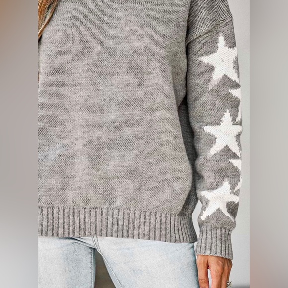 CUPSHE Grey Star Dropped Sleeve Sweater - Size Large - Picture 3 of 7